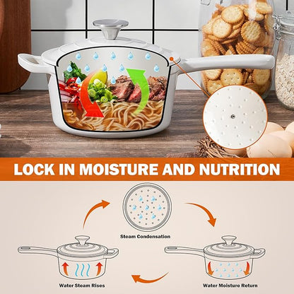 Homikit Small Cast Iron Pot, 1 Quart Enameled Cast Iron Sauce Pan with Lid, Heavy Duty Enamel Dutch Oven Kitchen Cookware for Making Pasta, Boiling Soup, Warming Milk, Nonstick & Oven Safe, White