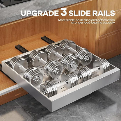 Seinloes 2 Pack Expandable Width (15.15"-26.3") Pull Out Cabinet Organizer 21" Deep with Raising Pad for Framed Cabinets, Upgrade 3 Slide Rails Slide Out Drawers, Roll Out Shelves Adhesive, Silver - Image 4