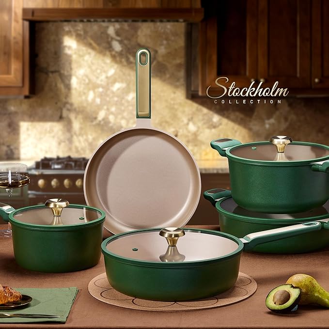 CAROTE Pots and Pans Set Non stick, Cookware Set, 16pcs NonStick Kitchen Set Induction Cookware Non-Toxic & PFOA&PFOS-Free, Dishwasher, Green - Image 7