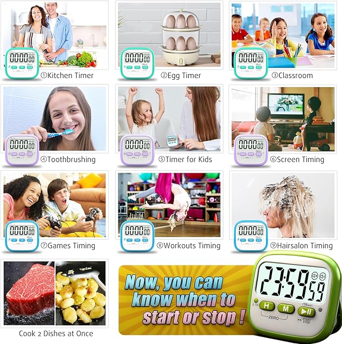 Antonki 2 Pack Classroom Timers for Kids Teachers, Magnetic Countdown Digital Kitchen Timer for Cooking, Study, Exercise, Games, Time Mangement - Loud/Silent Mode - Battery Included - Image 6