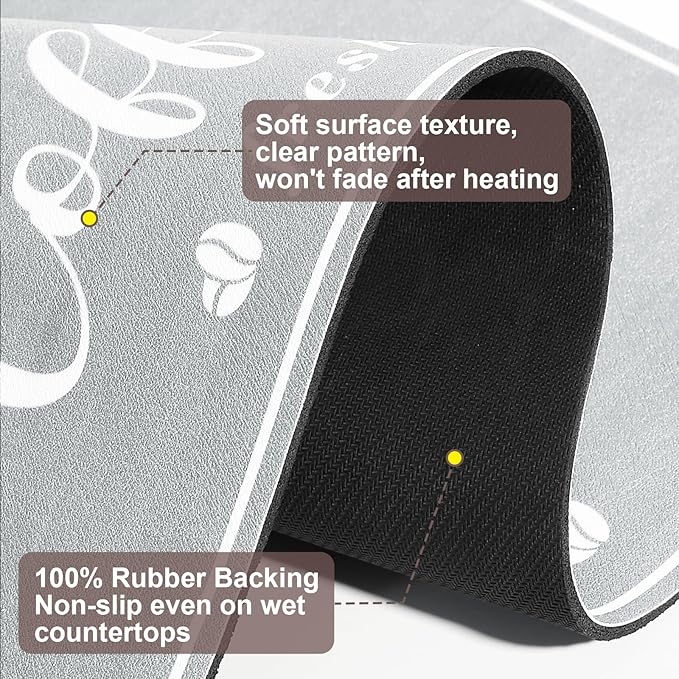 CooRug Absorbent Coffee Mat, Fashion Dish Drying Mat for Kitchen Counter Coffee Bar Accessories Espresso Machine Dish Rack 12" x 20" Light Grey - Image 7