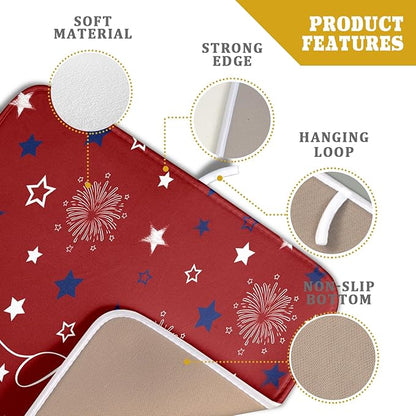 Giwawa 4th of July Dish Drying Mat 16"x18" Patriotic Usa Stars America Firework Dish Drainer Mats Independece Day Reversible Microfiber Dish Drying Pad for Kitchen Countertop Small Decor