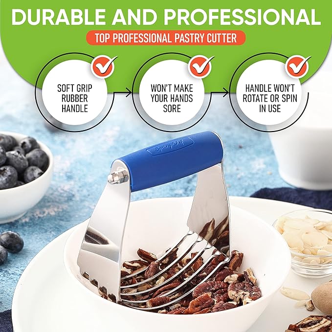 Spring Chef Medium Size Dough Blender For Baking, Dough Cutter Tool, Stainless Steel Puff Pastry Cutter Tool with Soft Grip Handle, Dishwasher Safe Pastry Blender for Easy Mixing - Sapphire - Image 5