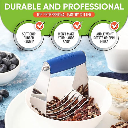 Spring Chef Medium Size Dough Blender For Baking, Dough Cutter Tool, Stainless Steel Puff Pastry Cutter Tool with Soft Grip Handle, Dishwasher Safe Pastry Blender for Easy Mixing - Sapphire - Image 5