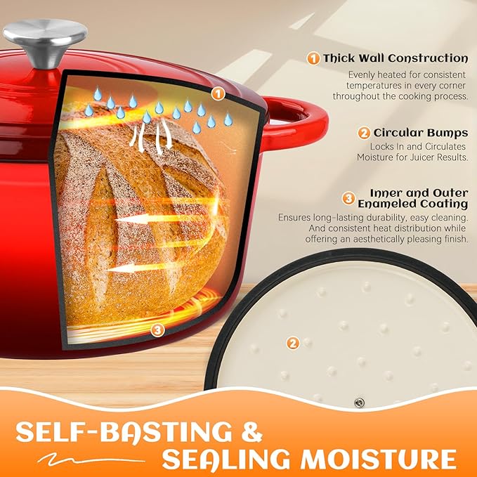 Enameled Cast Iron Dutch Oven Pot with Lid, Incl. Sourdough Bread Baking Supplies Like Banneton Bread Proofing Basket, Starter Jar, Bread Lame, 5QT Dutch Oven for Bread Baking, Oven Safe up to 500°F - Image 4