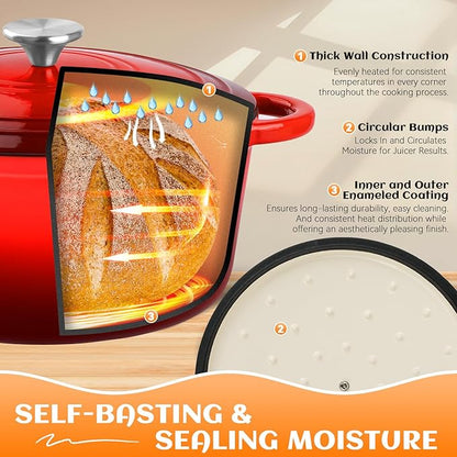 Enameled Cast Iron Dutch Oven Pot with Lid, Incl. Sourdough Bread Baking Supplies Like Banneton Bread Proofing Basket, Starter Jar, Bread Lame, 5QT Dutch Oven for Bread Baking, Oven Safe up to 500°F - Image 4