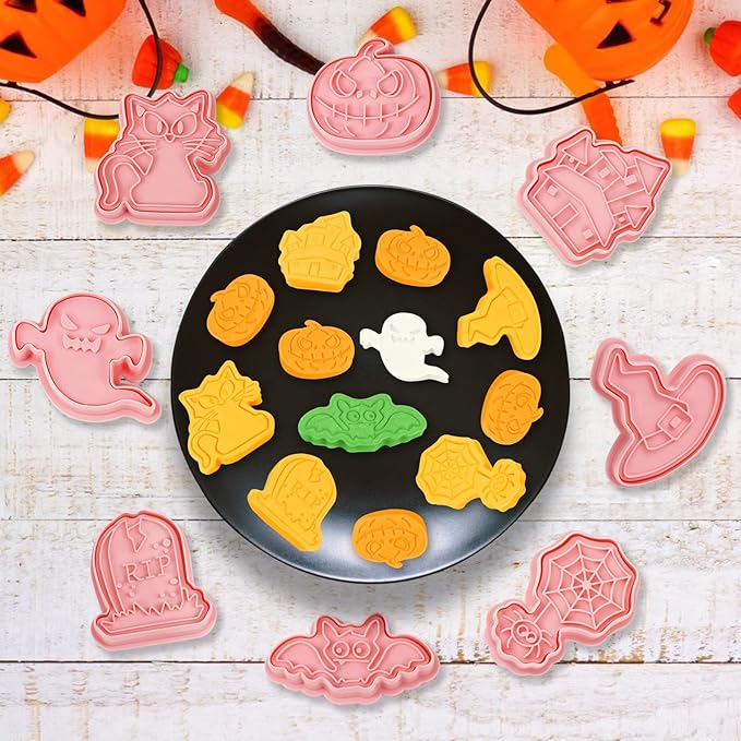 8 Pcs Cookie Cutters Set 3D Holiday Cookie Cutters for Party Baking Decoration (Halloween)