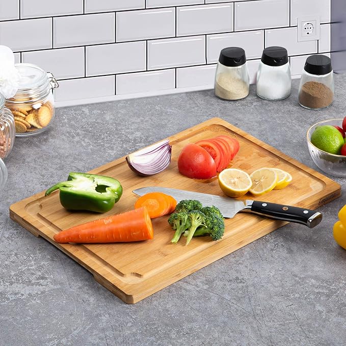 Extra Large Cutting Board, 17.6" Bamboo Cutting Boards for Kitchen with Juice Groove and Handles Kitchen Chopping Board for Meat Cheese board Heavy Duty Serving Tray, XL, Empune - Image 4