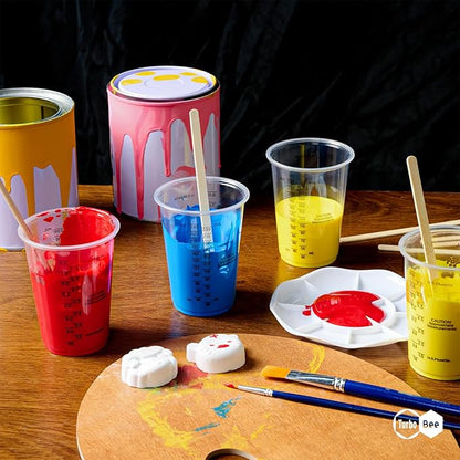 Turbo Bee Plastic Measuring Cups 8OZ,100 PACK Disposable Mixing Cups with 100 Mixing Sticks,Paint Graduated Measuring Tumblers for Epoxy Resin, Paint Mixing, Art DIY - Image 2