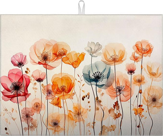 Poppy Dish Drying Mat for Kitchen Counter Wild Flower Drying Pad Absorbent Reversible Dish Drainer Rack Mats Draining Pad 18"x24"Inch by MOUNTANLLY
