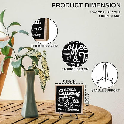 Coffee & Tea Bar Decor Signs & Table Decor, Tea Station Accessories, Themed Gifts - Wooden Desk Decor (H26) - Image 2