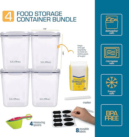 Storeganize Flour Sugar Storage Containers (5.3L/4pk) Great Rice Canisters Sets For The Kitchen pantry, Large Food Storage Containers With Lids Airtight - Image 2