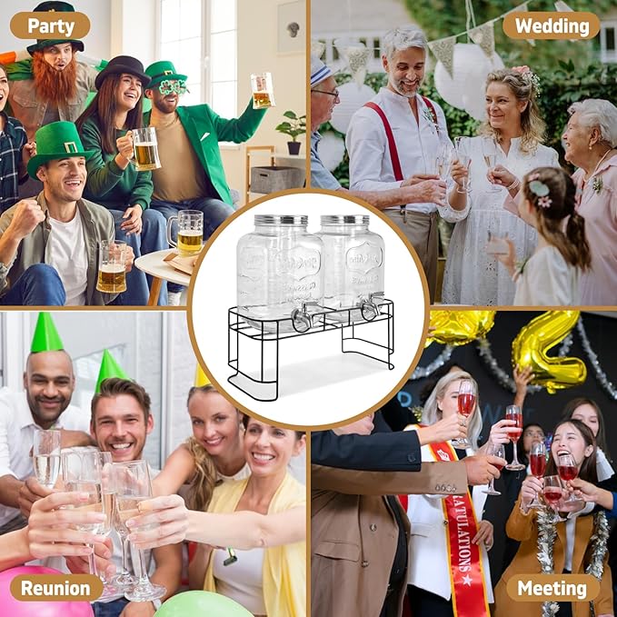DD&HAPP Gallon Glass Drink Dispensers For Parties 2PACK.1.5Gallon Beverage Dispenser,Glass Drink Dispenser With Stand And Stainless Steel Spigot 100% Leakproof.Lemonade Dispenser With Ice Cylinder. - Image 7