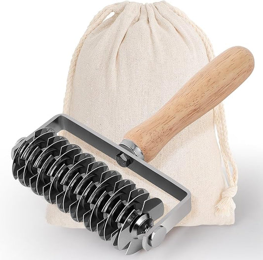 Pastry Lattice Roller Cutter, Stainless Steel Lattice Dough Cutter Wood Handle, Professional Pastry Crust Cutter, Household Time-Saver Cutting Tool Pie Bread Beef Wellington Pizza by Unknown