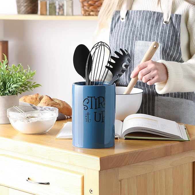 DII Kitchen Accessories Retro Collection, Ceramics, Utensil Holder, Blue - Image 3