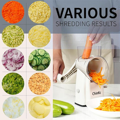 Upgrade Rotary Cheese Grater Shredder with Handle, Strong Suction Base, Multi-purpose Rotary Grater Slicer with 5 Interchangeable Blades for Ice, Vegetables, Fruit, Nuts with Blade Storage Box - Image 4