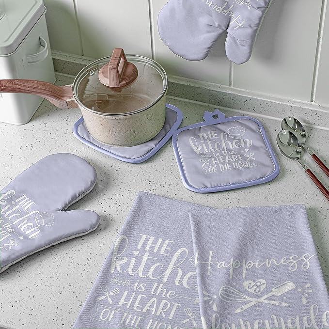 Sratte 6 Pcs Kitchen Decor Accessories Set Farmhouse Towels Pot Holders Oven Mitts Set 2 Dish Towels 2 Potholders 2 Cooking Mittens Oven Glove for Christmas Baking Cooking(Dreamy Purple,Kitchen) - Image 3