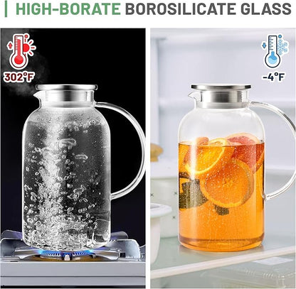 SUSTEAS 2.2 Liter 75oz Glass Pitcher with Lid, Easy Clean Heat Resistant Glass Water Carafe with Handle for Hot/Cold Beverages - Water, Cold Brew, Iced Tea & Juice, 1 Long-Handled Brush Included - Image 4