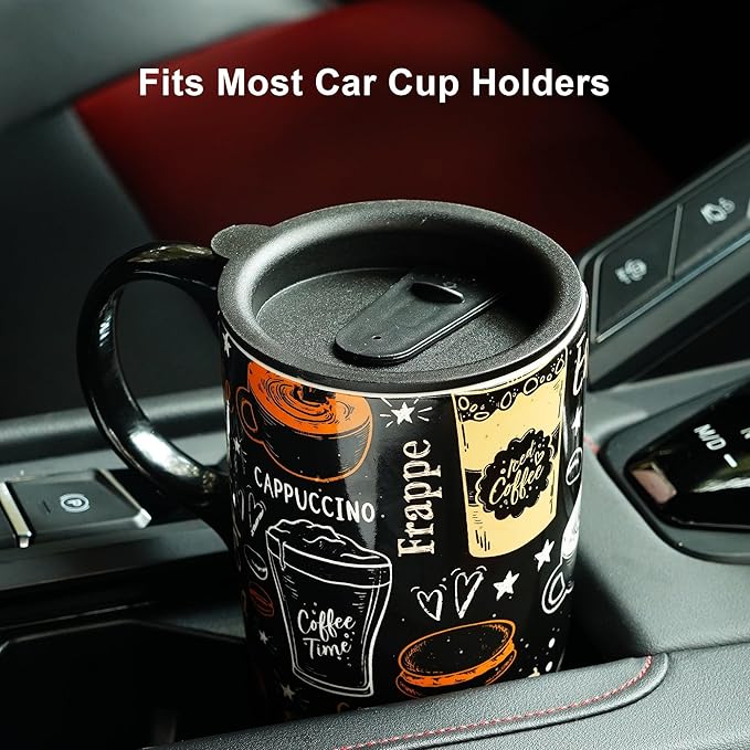Topadorn Ceramic Travel Mug with Handle Coffee Mug Ceramic Latte Tea Mug, Color Boxed, 17 oz, Splash Resistant Lid - Travel Tea Mug for Car Cup Holder, Frappe