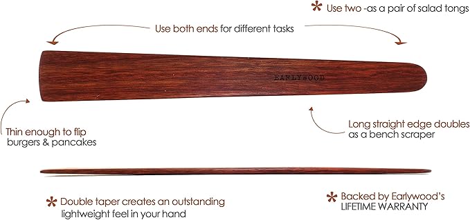 13 in Handmade Kitchen Cooking Utensil, Thin Dark Wood Saute Spatula, Multipurpose Flat Wooden Spatula, Perfect for flipping, scraping, sauteing, turning - Wooden Cooking Utensils - Made in USA - B