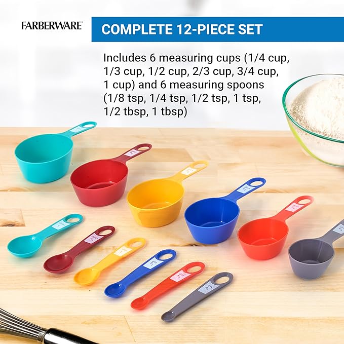 Farberware 12-Piece Measuring Cup and Spoon Set – Color-Coded Kitchen Measuring Tools with Easy-Read Markings, Nesting Design for Compact Storage, Dishwasher Safe - Image 4