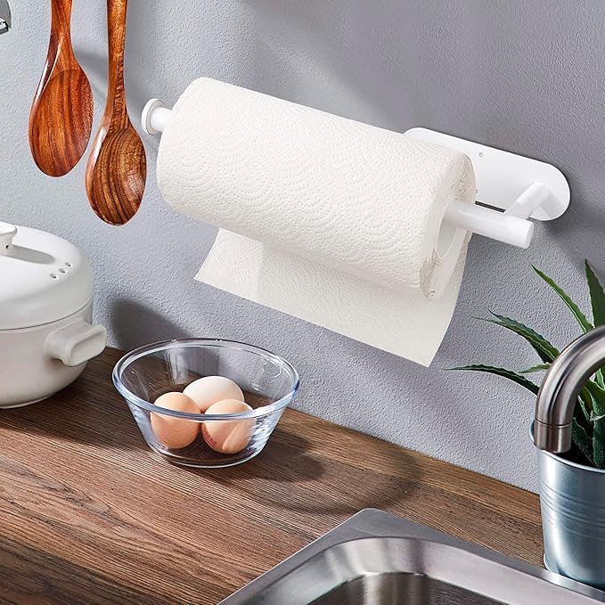 Paper Towel Holders,Paper Towels Rolls - for Kitchen,Paper Towels Bulk- Self-Adhesive Under Cabinet,Both Available in Adhesive and Screws,Stainless Steel Paper Towel Holder(White) - Image 4