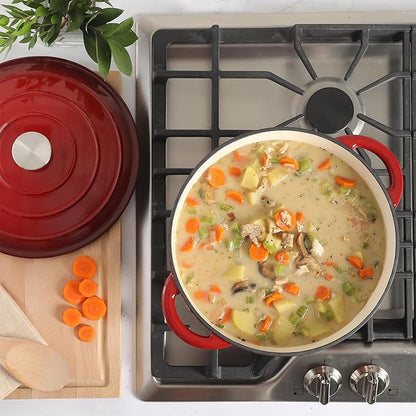 Gibson Home Addlestone 7 Qt Enameled Cast Iron Dutch Oven Pot with Lid – Round, Oven Safe to 500°F, Ideal for Bread Baking & Stews - Gradient Red - Image 5