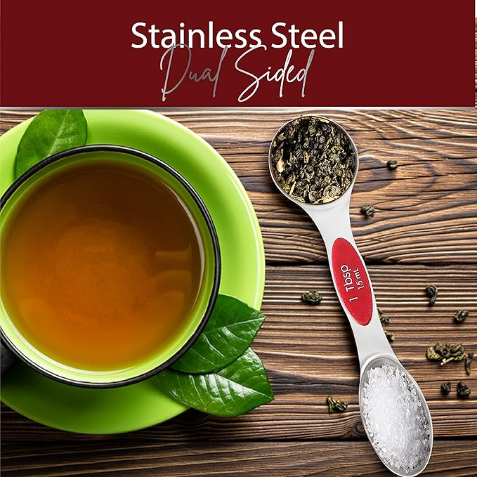 Magnetic Measuring Spoons Set of 9 Stainless Steel Dual-Sided Stackable Measuring Spoon Nesting Teaspoons Measuring Dry and Liquid Ingredients, Fits in Spice Jars Set of 9 (Red) - Image 2