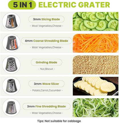 Mokero 5 in 1 Electric Cheese Grater for Block Cheese, Kitchen Automatic Cheese Shredder & Salad Shooter, Easy to Clean Vegetable Chopper for Cheese,Cucumber, Potato, Carrots, Nut - Image 2