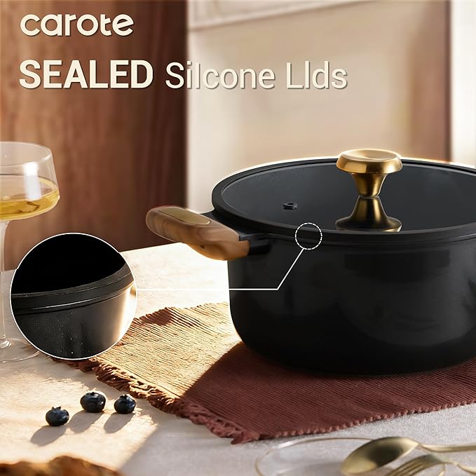 CAROTE Ceramic Cookware Set Nonstick, 16pcs Pots and Pans Set Nonstick, Non-Toxic & PFAS-Free, Dishwasher, RV/Camping Cookware Set, Cooking Pots with Lids, Charcoal Black - Image 5