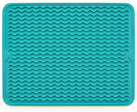 Silicone Drying Mat 16 × 12 – Teal Green Non-Slip Sink Mat for Kitchen Counter, Heat-Resistant Food-Grade Dish Pad, Easy-Clean Multipurpose Drawer Liner (Teal Green, 16" x 12")