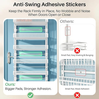 SNTD 8 Tiers Over the Door Organizer - Height Adjustable Pantry Organizers and Storage with Dense Mesh Baskets, Anti-Swing Hanging Door Spice Rack for Kitchen Bathroom (White, 17" W x 6" D x 69" H) - Image 5