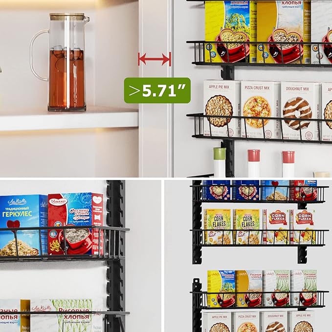 Churboro Over the Door Pantry Organizer Rack with 6 Adjustable Baskets, 6 Tiers Dual-use Spice Rack- Hanging or Wall Mount Spice Rack, Pantry Door Organizer, Black - Image 6