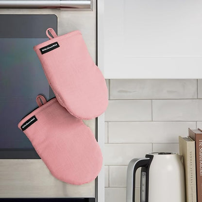 KITCHENAID Gourmet Series Gridlines Mini Oven Mitts 2-Pack Set, Heat Resistant up to 600°F, Soft Silicone Grip, Magnetic Cuff, Dried Rose, 5.5"x9" - Image 5