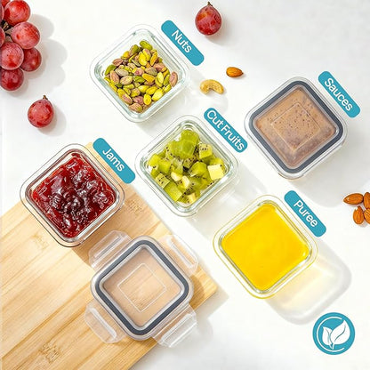 Vtopmart 5Pack 5oz Small Glass Storage Containers with Lids, Glass Meal Prep Food and Sauce Container Sets with Snap Airtight Lids for Microwave, Oven, Freezer and Dishwasher, Grey - Image 3