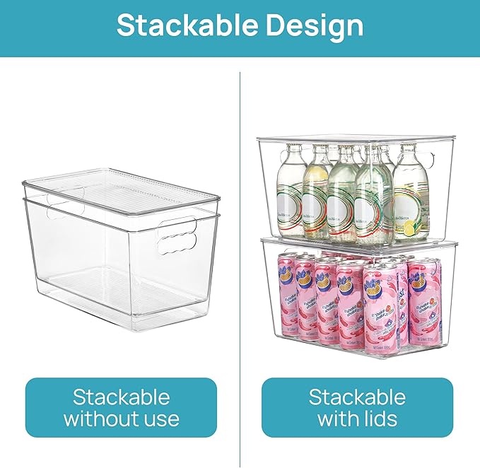 Vtopmart 6 Pack Clear Stackable Storage Bins with Lids,XLarge Plastic Containers with Handle for Pantry Organizer and Storage,Perfect for Kitchen,Fridge,Cabinet, Closet,Bathroom Organization - Image 3