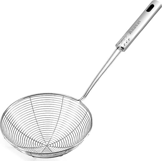 Anaeat 6.1" Stainless Steel Spider Skimmer, Professional Kitchen Pasta Strainer Spoon with Long Handle - Asian Strainer Ladle Wire Skimmer Spoons for Cooking and Frying