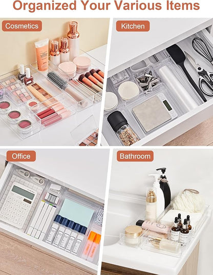 SMARTAKE 30-Piece Drawer Organizer with Non-Slip Silicone Pads, 7-Size Desk Drawer Organizer Trays Storage Tray for Makeup, Jewelries, Utensils in Bedroom Dresser, Office and Kitchen (Clear) - Image 6