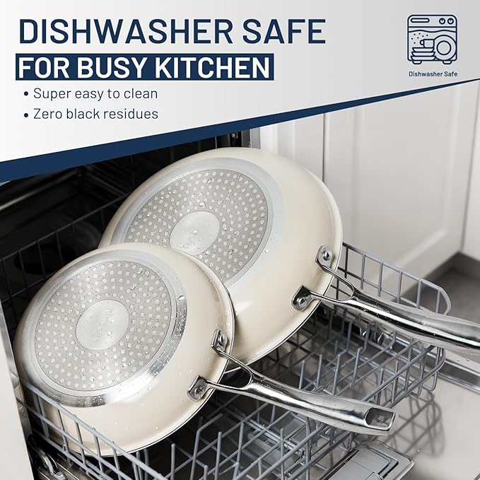 Kikcoin Non Stick Frying Pans with Lid, 3 Pack Ceramic Frying Pan for Cooking, 8+9.5+11 Inch Omelette Pans Set with Stay Cool Handle, Induction Ready, Free of PFAS PFOA PTFE, Oven/Dishwasher Safe - Image 5