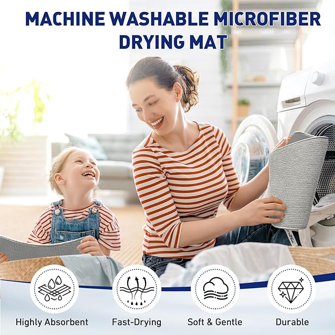 14.6*11.8 inch Microfiber Dish Drying Mat,2 Compact Ultra Absorbent Dish Mat Drying Kitchen Mat,Small Dish Drying Mats for Kitchen Counter,Draining Racks,Sinks (Gray) - Image 5