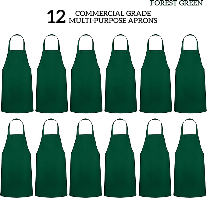 GREEN LIFESTYLE 12 Pack Professional Chef Apron – Grilling Aprons for Men, Waterproof Cooking Aprons for BBQ, Work or Restaurant Use, Kitchen Aprons for Women – Green, No Pockets - Image 3