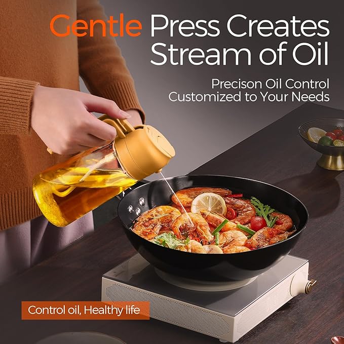 YARRAMATE 16oz/470ml Glass Olive Oil Sprayer for Cooking with Stickers, 2 in 1 Oil Dispenser for Kitchen Gadgets, Food Grade Premium Spray Bottle with Portion Control for Salad, Frying, BBQ (Orange) - Image 4