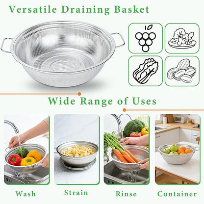 Colander Set of 3, Stainless Steel Micro-Perforated Colanders Strainers for Draining Rinsing Washing, Ideal for Pasta Vegetables Fruits, Heavy Duty & Dishwasher Safe - Image 6