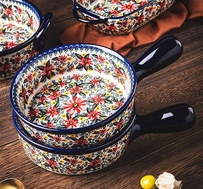 Red Daisy Flower Vintage Style Ceramic Bakeware Casserole Dish Baking Pan Lasagna Pans Baking Dish with Handles for Oven/Cooking/Kitchen-1 PCS-20 OZ - Image 4