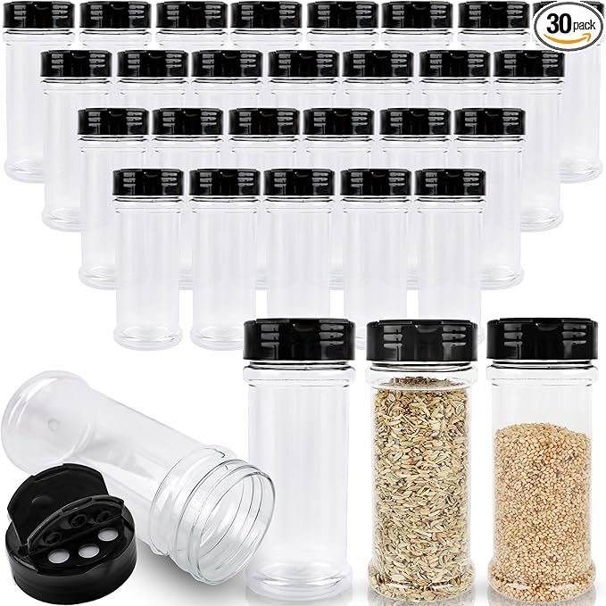 30 Pcs 6 oz Plastic Spice Jars with Shaker Lids Clear Spice Bottles with Black Cap Empty Seasoning Containers for Kitchen Storing Seasoning Powders