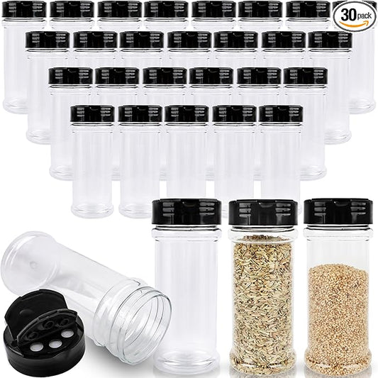 30 Pcs 6 oz Plastic Spice Jars with Shaker Lids Clear Spice Bottles with Black Cap Empty Seasoning Containers for Kitchen Storing Seasoning Powders