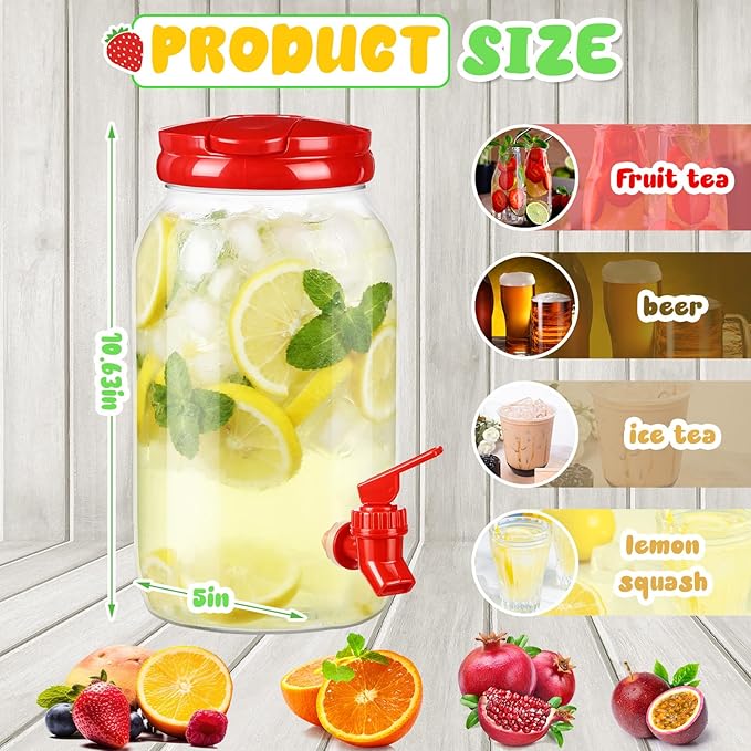 Havawish 2 Pcs 1 Gallon Plastic Beverage Dispenser with Spigot Clear Summer Kitchen Fridge Drink Dispenser for Parties Lemonade Juice Tea Beer Cold Water (Red,Cylinder)