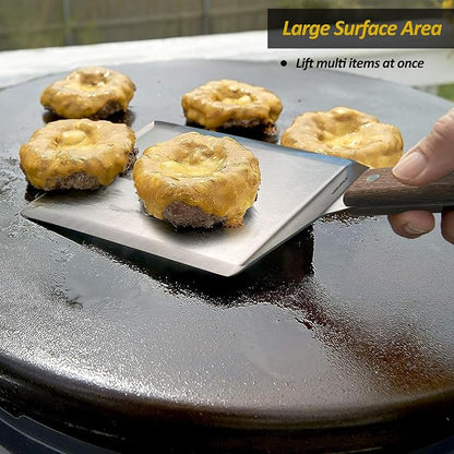 Extra Wide Spatula, Large Metal Spatula with Full Tang Wooden Handle & Beveled Edges for Skillets, Griddles & Grills, Pancake Flipper Turner, Smash Burgers Turner, 6 x 5-inches - Image 9