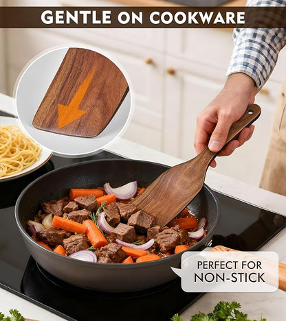4Pcs Wooden Spatula for Cooking, Acacia Wooden Spatula for Kitchen Use, Nonstick Cookware Safe Utensils Set including Turner, Slotted Turner, Paddle and Scraper, Ideal Cooking Utensils Gift Set - Image 4