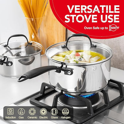 MICHELANGELO Tri-Ply Stainless Steel Saucepan with Lid 6 Pcs, Stainless Steel Sauce Pans with Cool Handle, 6 Pcs Multipurpose Sauce Pots Set for Kitchen Cooking, Induction Compatible, 1QT & 2QT &3QT - Image 6